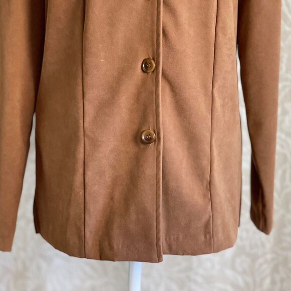 Vintage 90s Briggs New York Tan Faux Suede Blazer Monica Geller Whimsygoth Sz 10 - Picture 3 of 8
